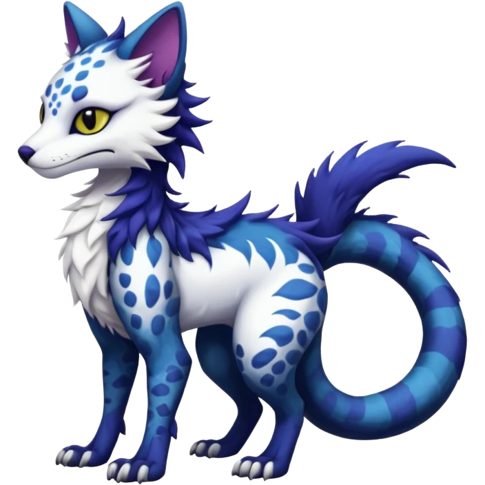 Kawaii dark edgy fantasy feline-vernid-sergal-fursona animal creature with a tufted tail full body with intricate markings  emoji