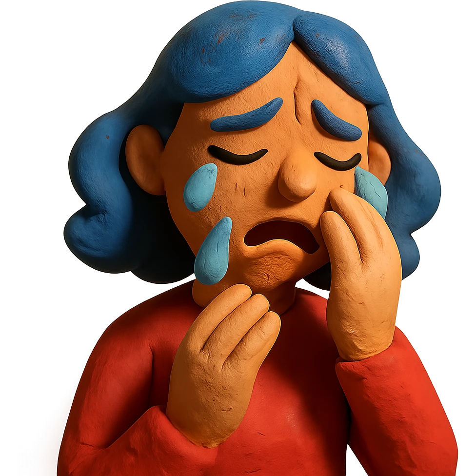 claymation style AI woman crying emoji