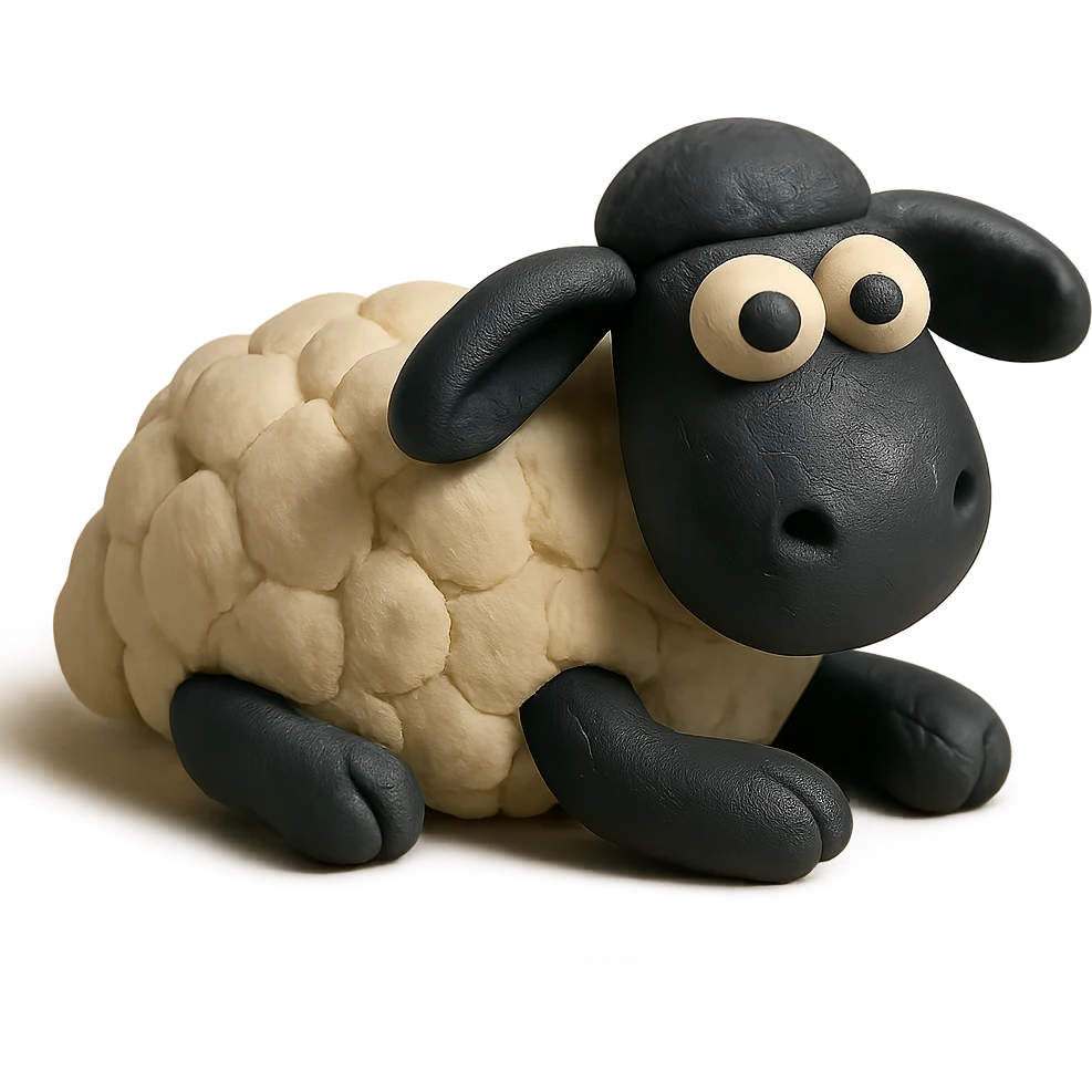 black sheep lying down, whimsical and playful, matte finish, claymation style emoji