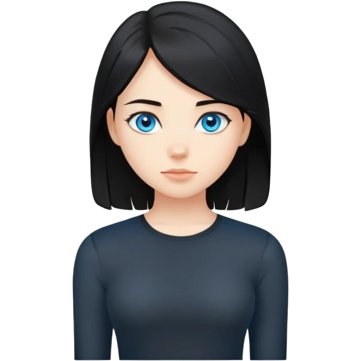 girl with medium black hair without bangs and blue eyes in black tight shirt emoji