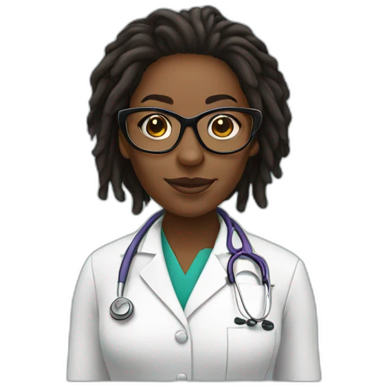 black woman doctor with dreadlocks and large glasses emoji