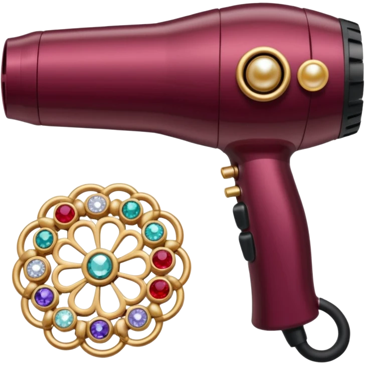 burgundy blow dryer covered in jewelry emoji
