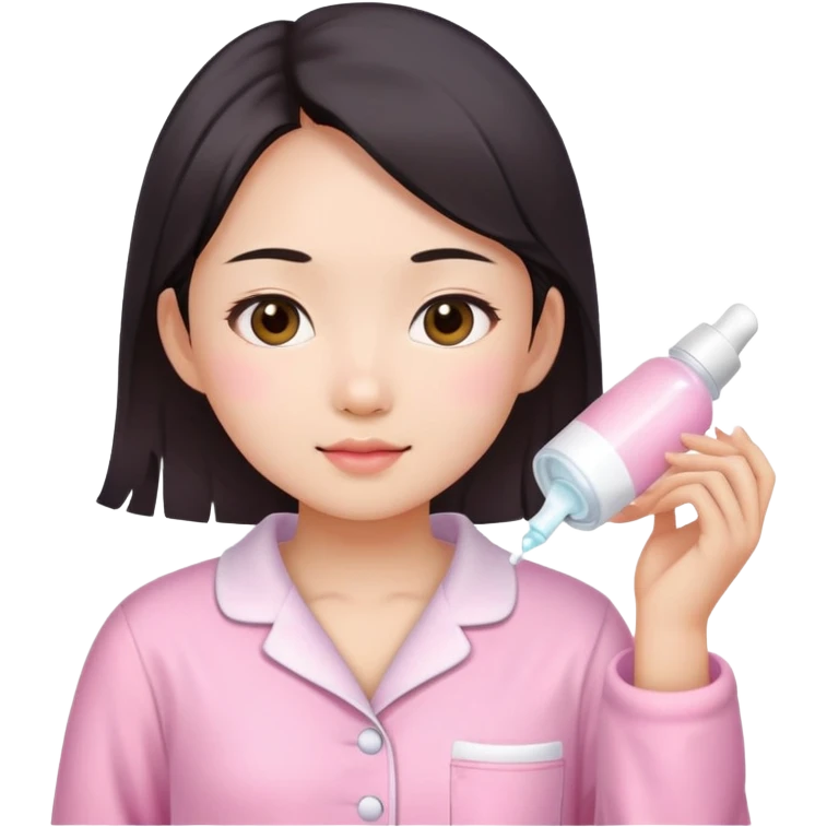 angelic asian girl doing skin care in pink pajamas emoji