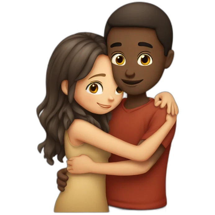 African 28 year old boy hugging a European 25 year old girl emoji