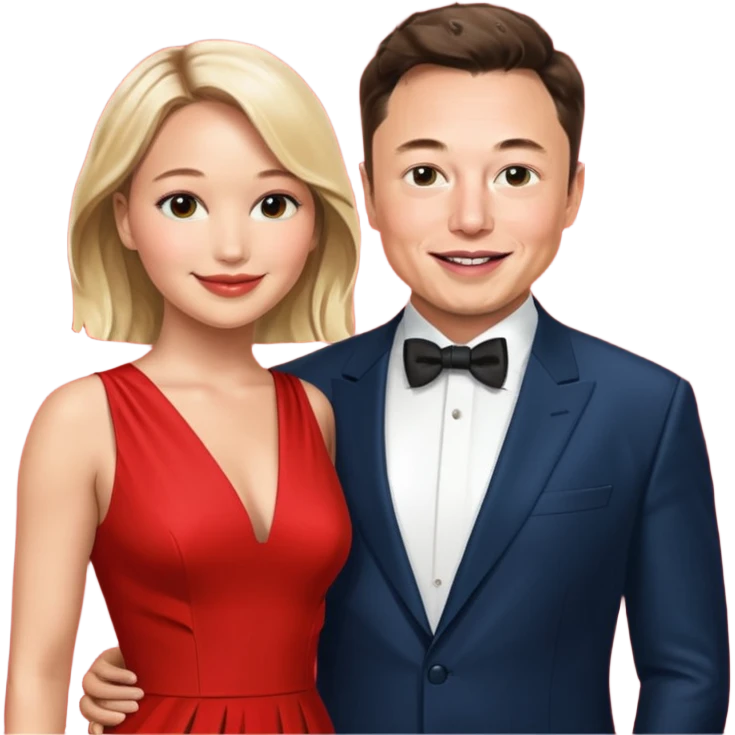 elon musk and Jennifer Lawrence in red dress emoji