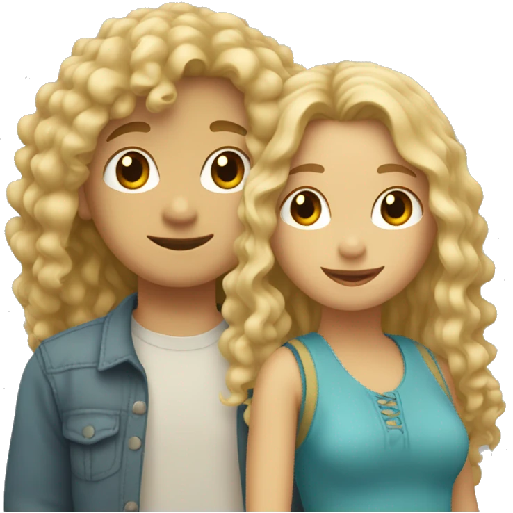 girl with long dark blonde hair and boy with blonde curly mullet cuddling emoji