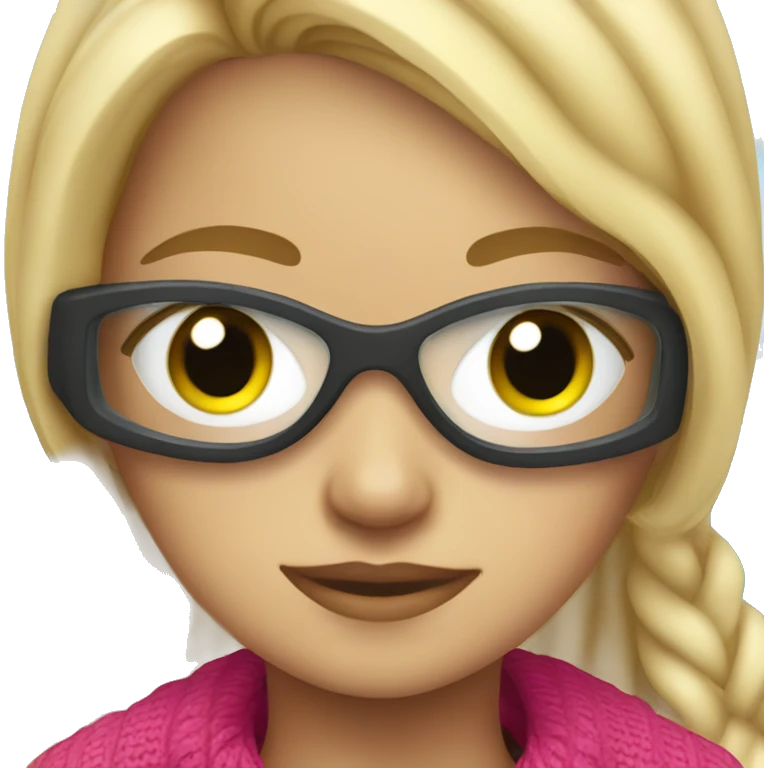 Girl with blonde hair in sweater with swimming googles on  emoji