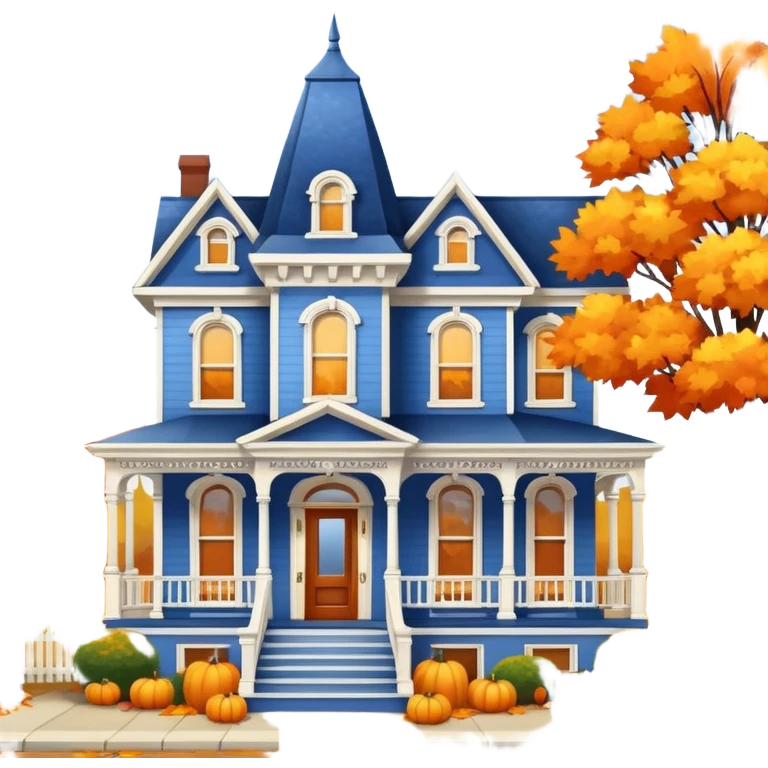 Blue anne victorian home decorated for fall  emoji