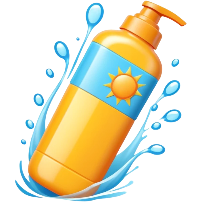 sunscreen bottle object icon, summer pool accessory, smooth packaging, bright colors, 3D cartoon, mobile game icon style, centered, clean background, no text, no watermark
 emoji