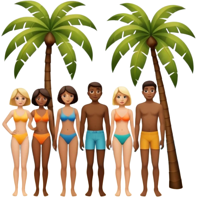 abstract art people on the beach with palm trees landscape  emoji