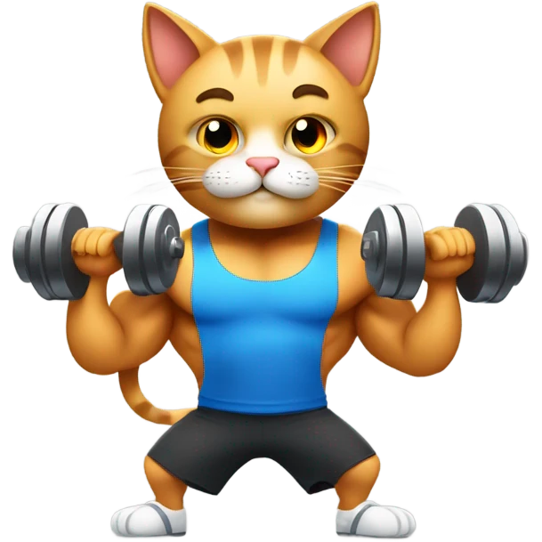 A muscular cat lifting dumbbells at gym emoji