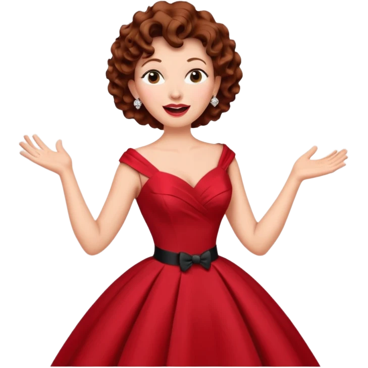 Older woman – elegant gown, 50s, diva, red dress, expressive singing pose emoji