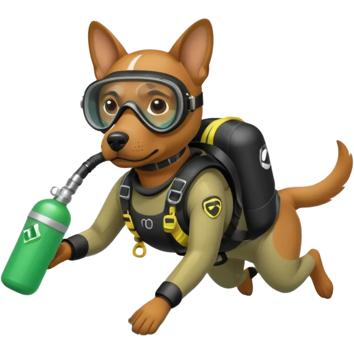 dog wearing scuba green gear dive into the sea with diver mask and oxygen tank emoji