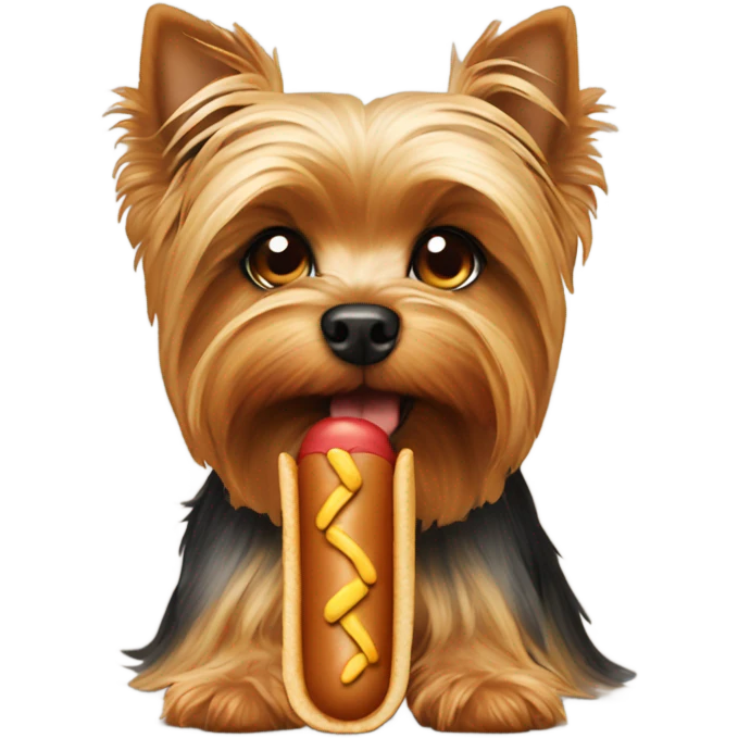 Yorkie eating hot dog emoji