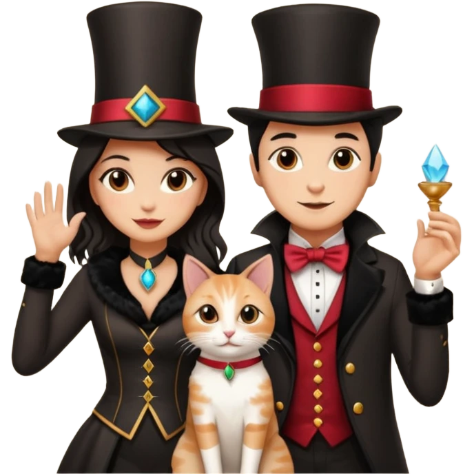 magician couple and their pet cat emoji