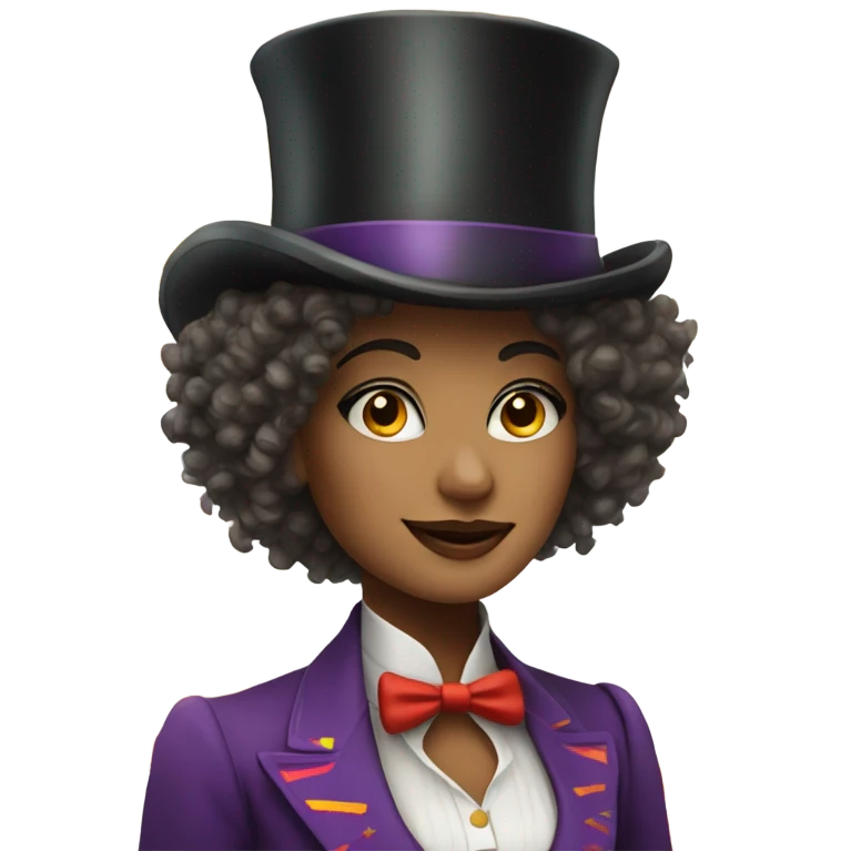 Woman with curly hair and top hat Circus emoji