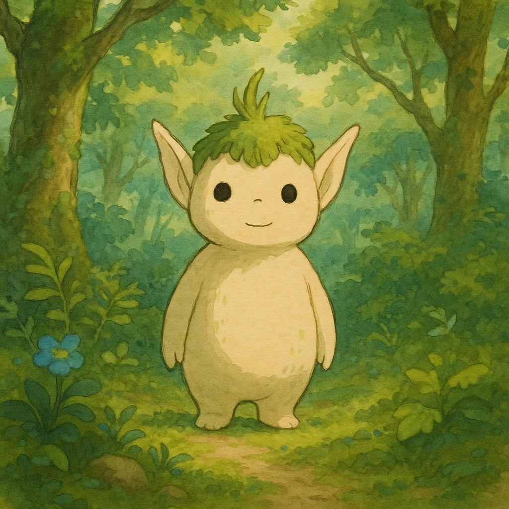 a whimsical forest spirit in ghibli style emoji