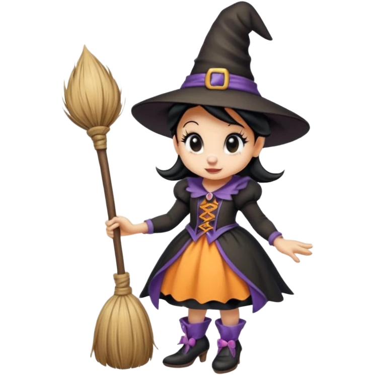 
Minnie mouse as a witch (hat + broom)  cartoon -style/cute and transparent for a sticker emoji