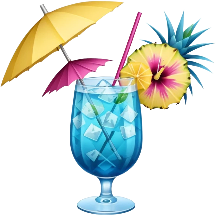 vibrant tropical fruity blue cocktail with hibiscus, pineapple slice, and paper umbrella garnish emoji