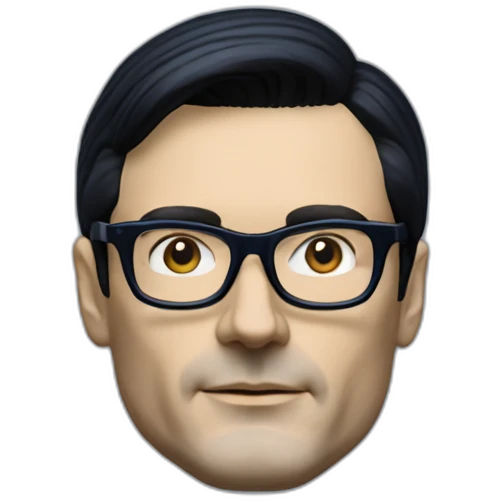 photo realistic Ralf Hutter from Kraftwerk, short straight black hair, black glasses, Dark Blue T-shirt, facing left emoji