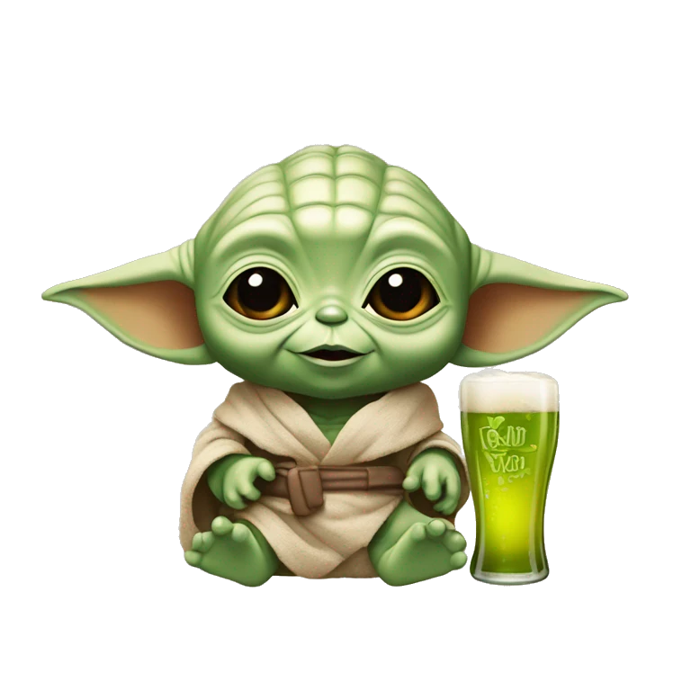 Bébé yoda avec une bière  emoji
