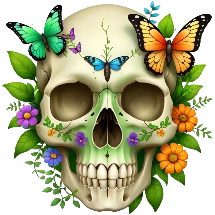 Bird skull with plants, flowers, butterflies  emoji