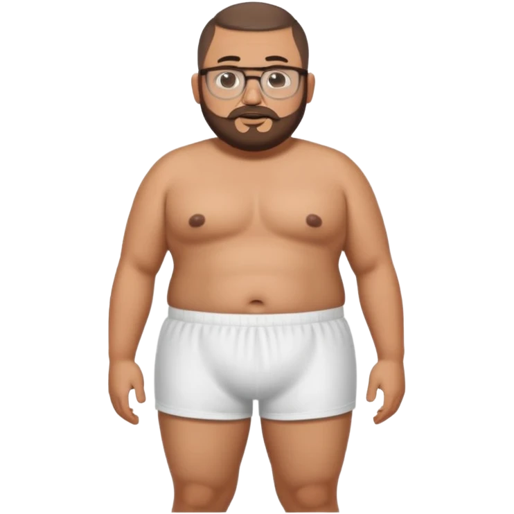 A standing fat shirtless mexican guy in his boxers with a buzzcut, a beard, and glasses emoji
