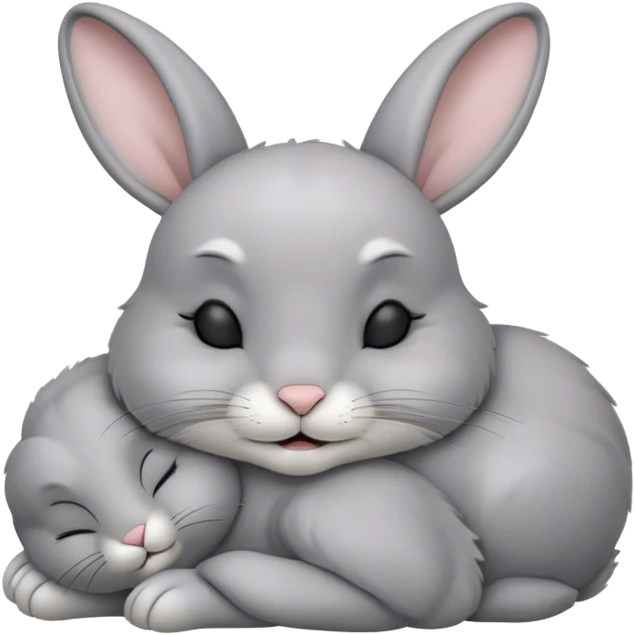 Meme-Worthy Cute Sleeping Grey Rabbit Portrait Emoji, Head resting peacefully with a contented smile, showcasing a delightfully compact build and a luxuriously soft grey fur, eyes shut in a serene nap, Simplified yet hilariously adorable features, highly detailed, glowing with a soft, drowsy light, high shine, relaxed and utterly lovable, stylized with an air of playful laziness, bright and heartwarming, soft glowing outline, capturing the essence of a comically sleepy bunny, so meme-worthy it feels like it could instantly become the next viral sensation of adorable slumber! emoji