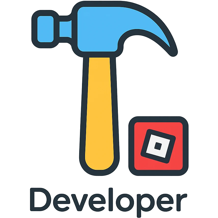a clean and modern hammer icon representing a Roblox developer, with subtle Roblox branding elements, suitable for use as a badge or emoji emoji