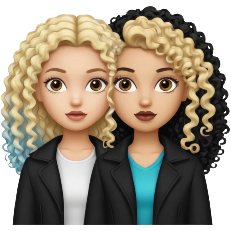 split dye leftside blonde rightside black curly hair, pretty bratz baddie emoji