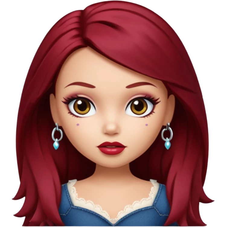 Bratz doll with dark red hair and a beauty mark above lip emoji