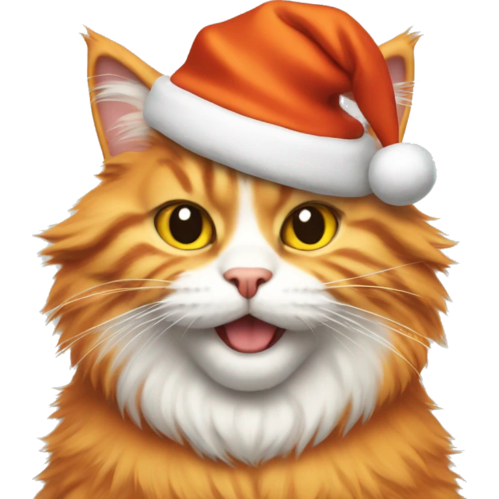Fluffy orange cat wearing Santa Hat emoji