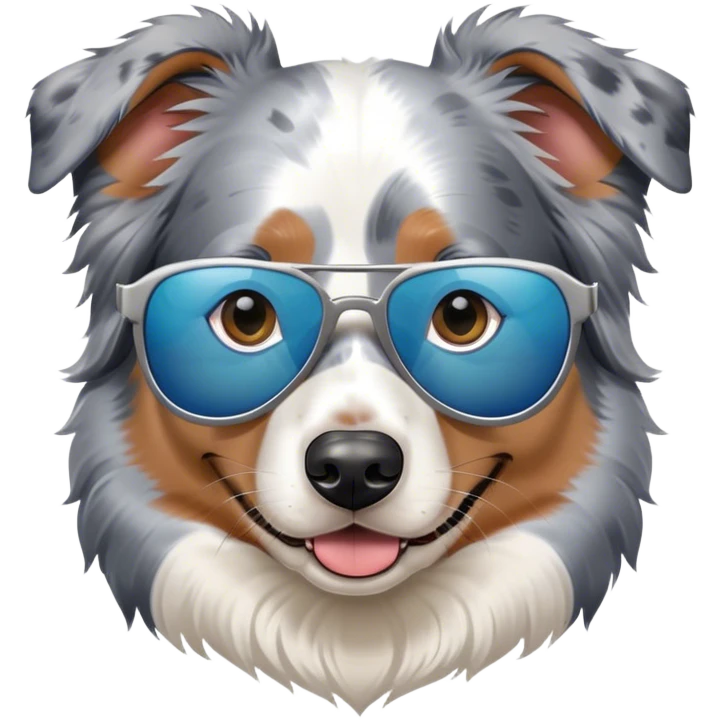 blue merle australian shepherd with cool sunglasses emoji