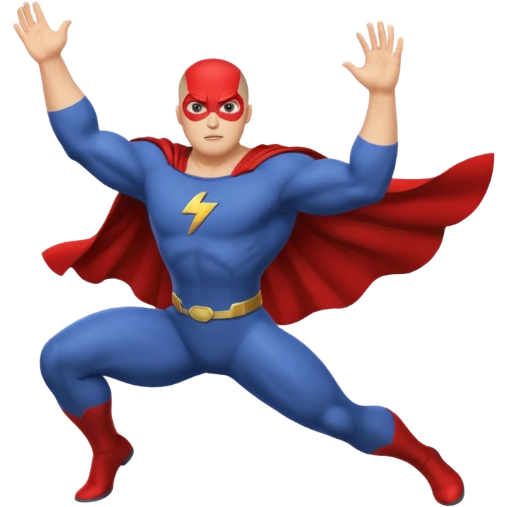 Make a superhero’s filing it’s a human white skin whit buzz cut back hair I need to see the all body in the position of flings  emoji
