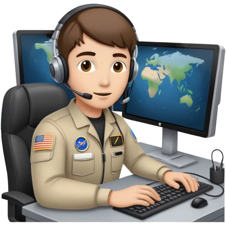 mission control technician with headset sitting at computer console emoji
