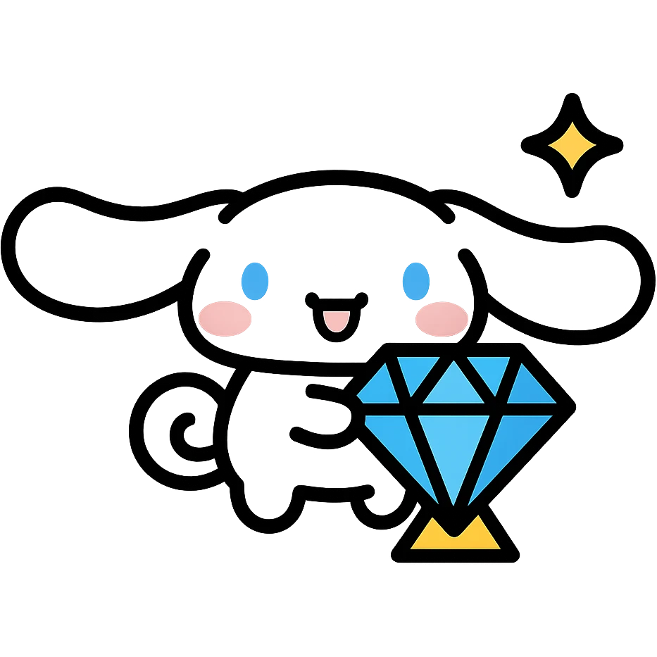 Cinnamoroll holding a sparkling diamond emoji