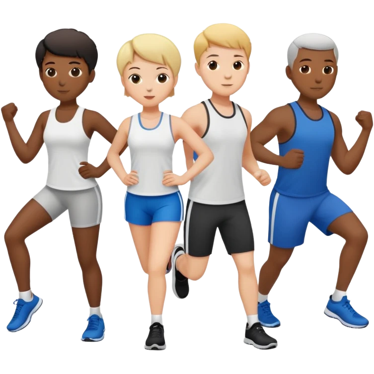 3 friends exercising together, one black person and two white people emoji
