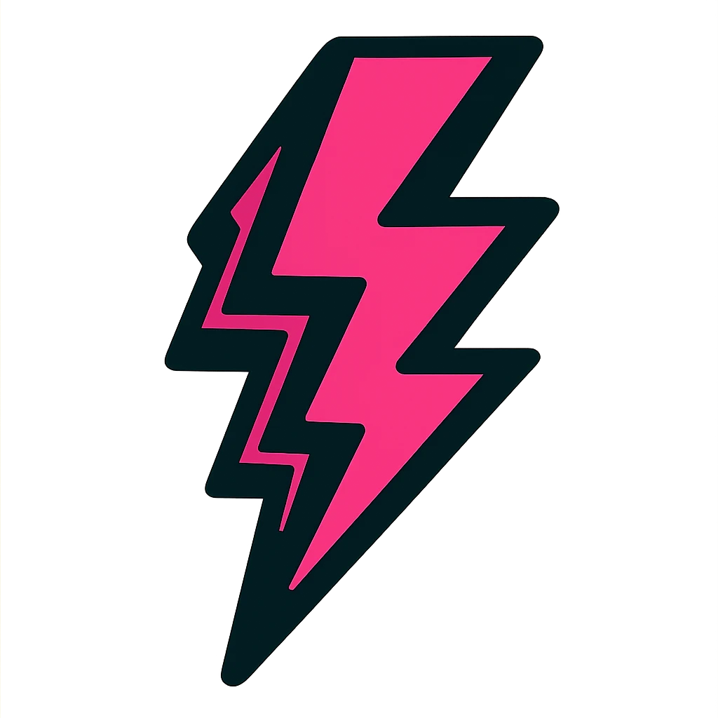 gothic lightning bolt, black and pink, vibrant toon style emoji
