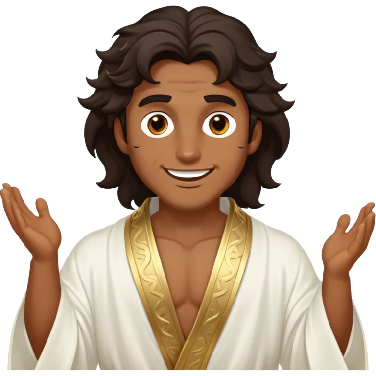 Cinematic Realistic Hercules Portrait, head tilted dramatically with an exaggeratedly amused expression, featuring expressive eyes and a hint of a roguish smile. His bronze, marble-like skin and thick, wavy dark hair, rendered with classical artistry, complement his flowing white robe adorned with delicate golden accents, all brought to life with dynamic natural lighting that captures a rare, playful moment from an enduring legend. emoji