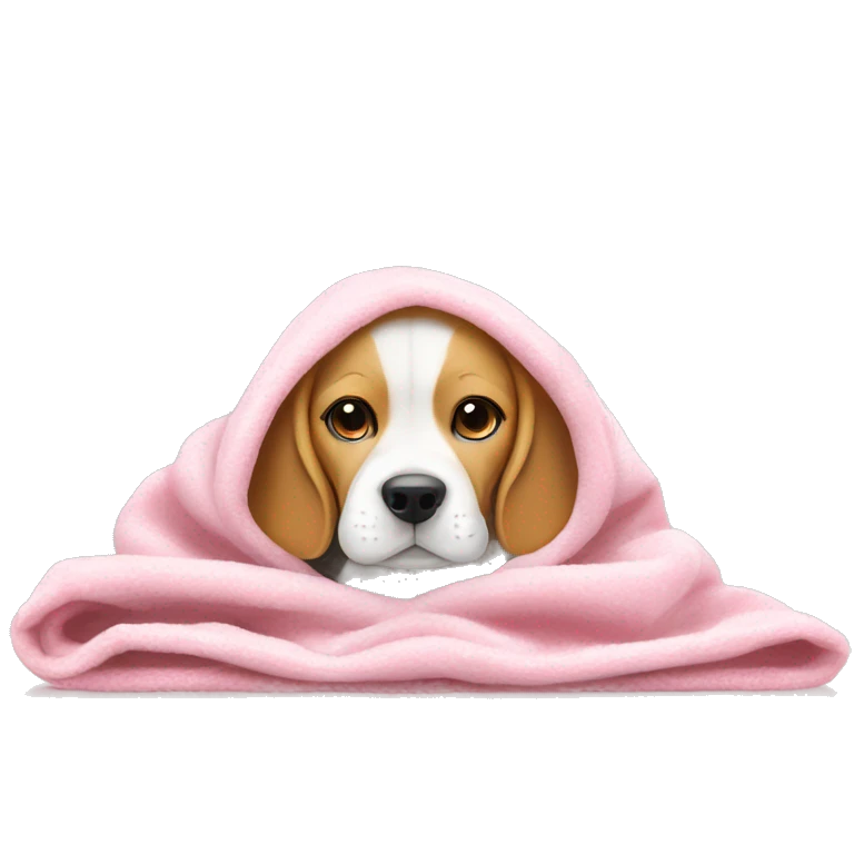 cute lemon and white beagle in cozy pink blanket  emoji