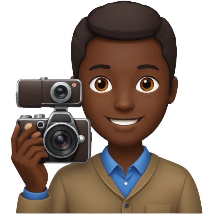 Make a a fully jet black person hold  camera emoji
