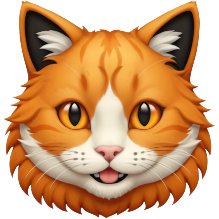 Orange cat head with black human hair on its head and white in the mouth  emoji