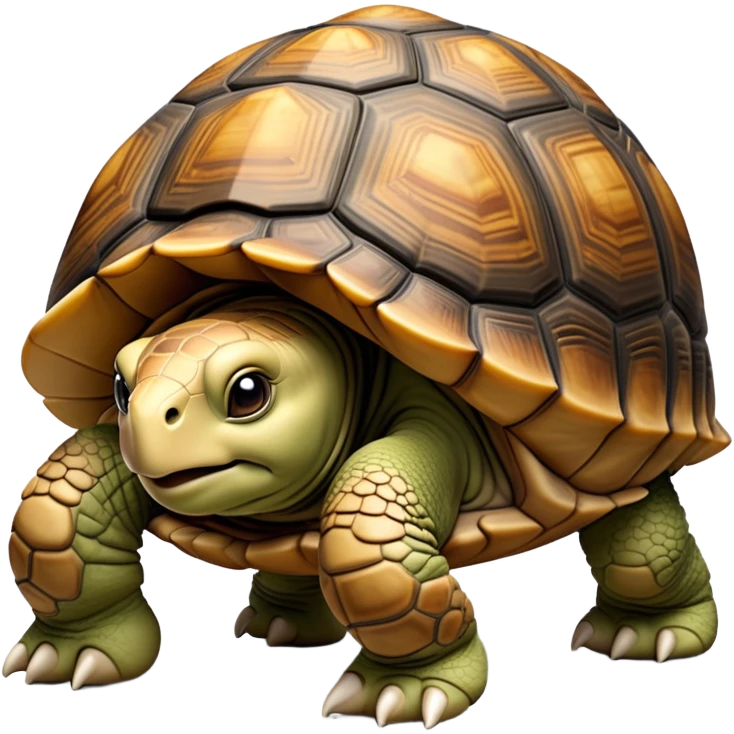 cinematic-tortoise-realistic-full-body-walking-emoji,-sturdy-domed-shell-in-rich-earthy-tones,-thick-scaled-legs-moving-slowly-but-deliberately,-wrinkled-wise-face-peering-ahead-with-calm-determination,-large cute eyes-reflecting-centuries of wisdom emoji