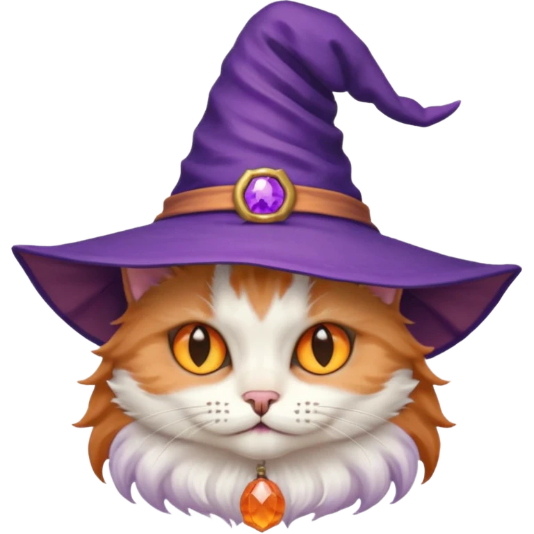 half cat wear purple wicth hat emoji