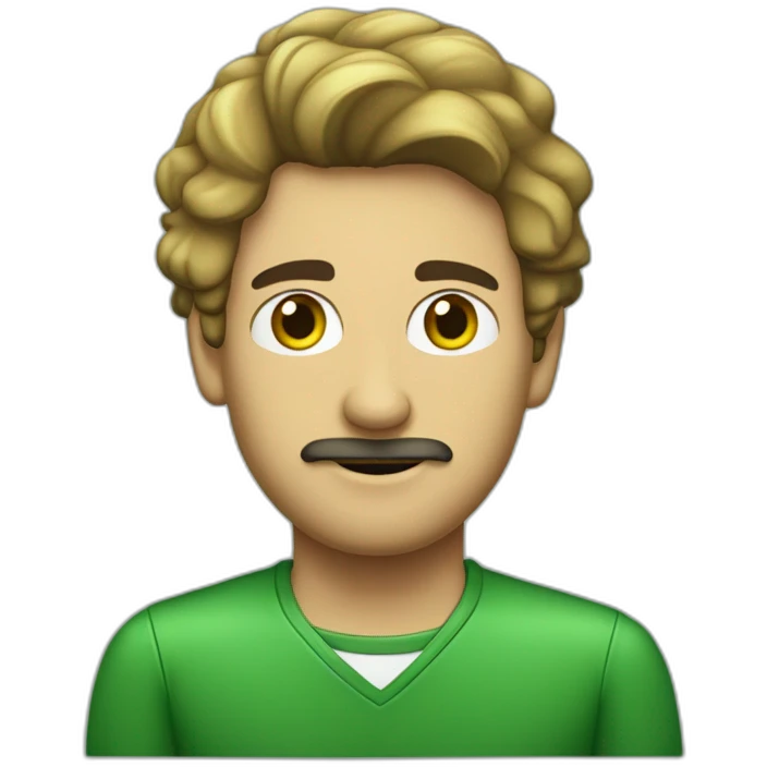 Hombre español de pelo corto, lacio, con raya al lado, maestro de primaria, con una pizarra verde de fondo. emoji