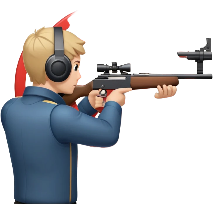 A focused shooter aiming a rifle at a target, standing in a shooting range with perfect posture. The target is in clear view, and the atmosphere is intense and precise, emphasizing concentration, accuracy, and discipline in the sport of shooting. emoji