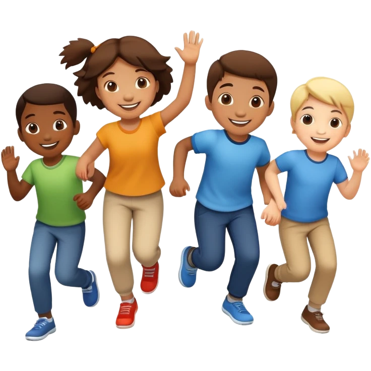 group of children hopping together, fun and friendly emoji