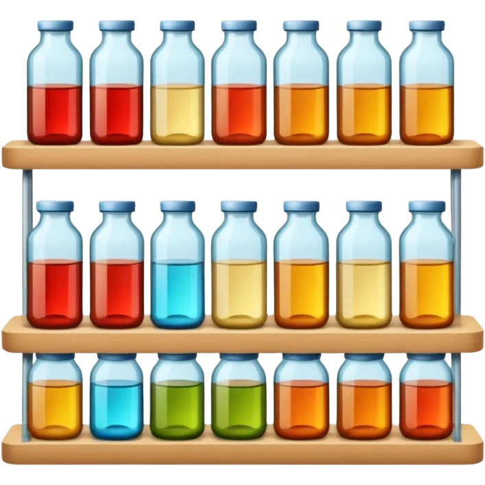 "Each product is stocked in multiple units placed directly behind one another on the same shelf, forming deep horizontal lines of identical items, while different product types are arranged vertically in separate columns." emoji