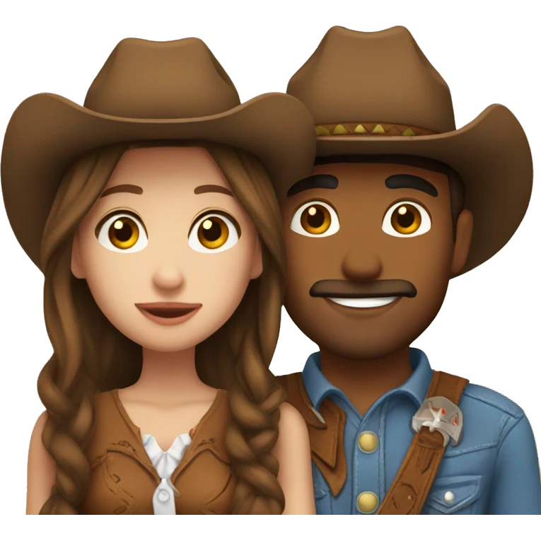 Cowboy with brown hair kissing cowgirl with brown hair emoji