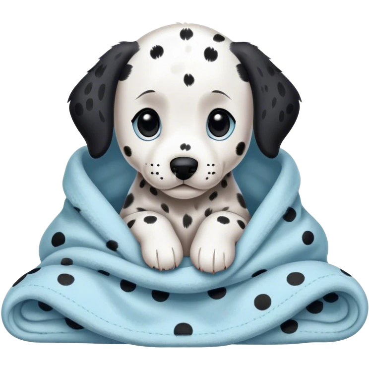 dalmatian puppy cozy in a light blue blanket emoji